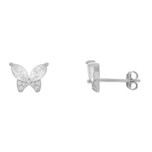Elegant Sterling Silver Cubic Zirconia Butterfly Stud Earrings
